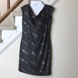 Dressy black cocktail dress open back stretchy